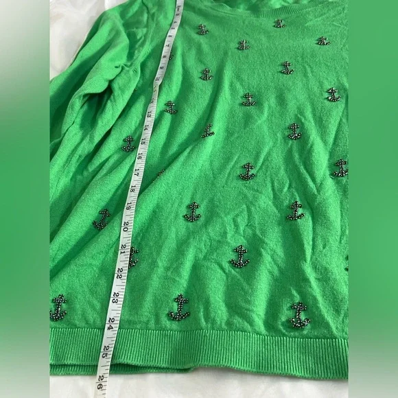 TALBOTS - Rhinestone Embellished Anchor Coastal Sweater Cotton Wool 2X Green - Picture 4 of 9